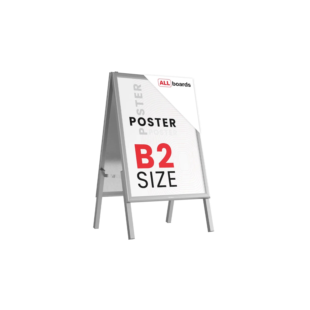 ALLboards Doppelseitige Werbetafel, Kundenstopper, Größe: B2, in einem silbernen Aluminiumrahmen, abschließbar