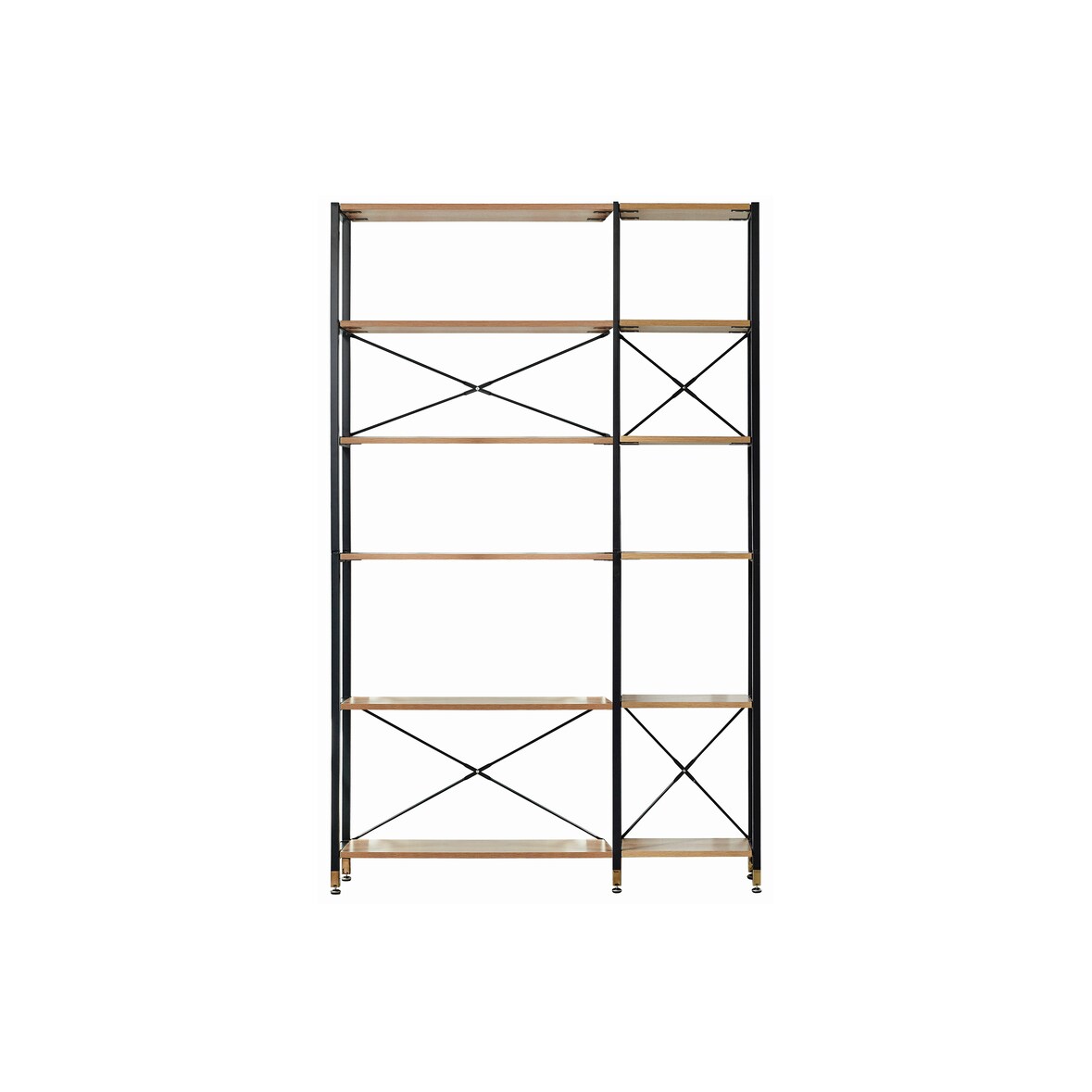 Möbilia Regal-Set | 1 breites Regal, 1 schmales Regal | MDF mit Akazie-Dekor, Gestell Metall | B127,5 x T30 x H210 cm | natur-schwarz | 12020086