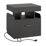 thumbnail of COSTWAY Mesita de noche con estación de carga, mesita auxiliar con cajón, mesita de noche con compartimentos abiertos