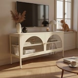 thumbnail of Moderner TV-Schrank mit 2 Türen, L 115 cm, aus ecrufarbenem Metall