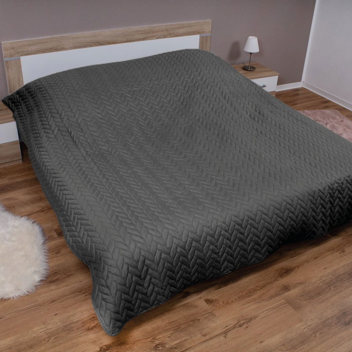 Bett- und Sofaüberwurf - Tagesdecke - 220cm x 240cm - Anthrazit