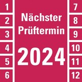 thumbnail of Aufkleber I Prüfplakette Nächster Prüftermin 2024, rot, Dokumentenfolie, 30x30mm, 18/Bogen