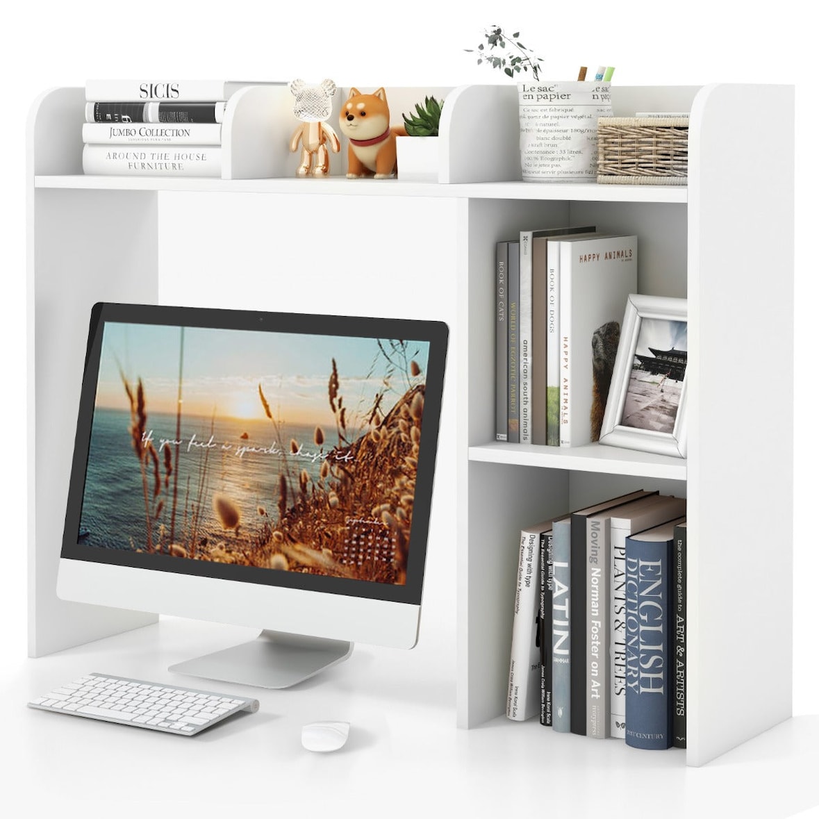 Helloshop26 - Étagère de bureau 94 x 25 x 74 cm rangement spacieux avec 2 dispositifs anti-renversement en bois ingénierie blanc 20_0012939