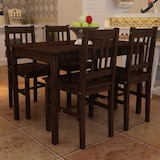 thumbnail of Eettafel houten tafel met 4 houten stoelen eetkamerset bruin