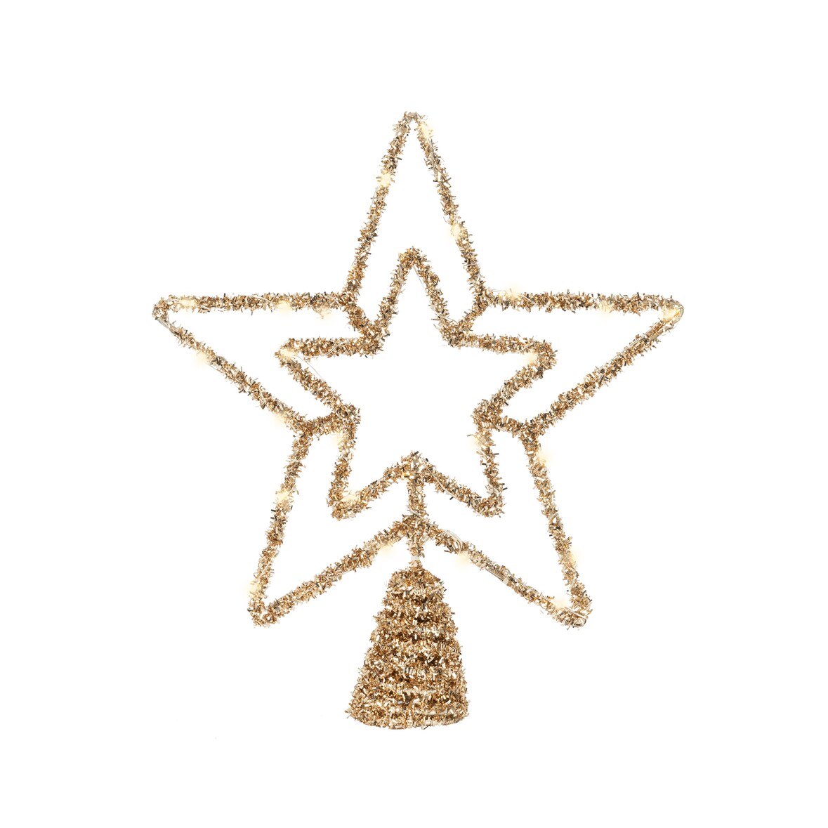 LED Christbaumspitze Stern mit Timer 28cm Metall Gold / Warmweiß