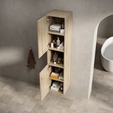 thumbnail of Badezimmer Wandschrank Weiß Eiche 160x35x35 cm mit 2 Türen und offenem Fach, verstellbare Einlegeböden, Sperrholz, schlankes Design