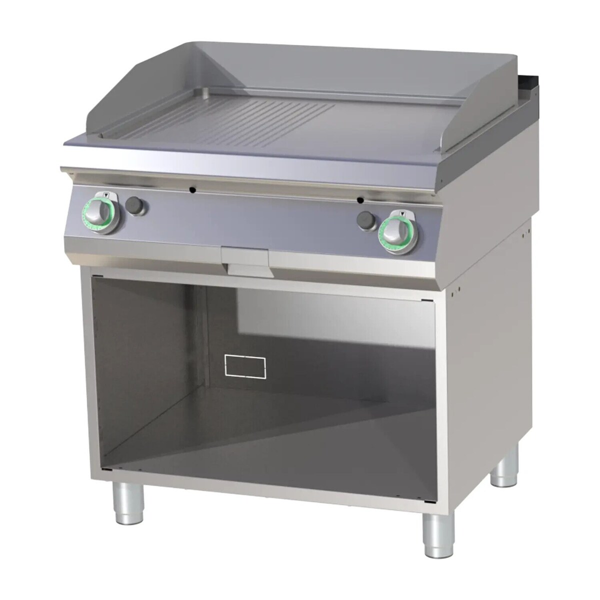 A&S polarny Gastro Gas-Griddleplatte gerillt&glatt verchromt Standgerät Unterbau Grillplatte Bratplatte 800x730x900 mm 14 kW