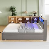 thumbnail of Schlafsofa 140x200 ausziehbar 90x190 mit LED-Beleuchtung, USB/Type-C-Anschlüssen und Stauraum – modernes Flanell Dunkelgrau