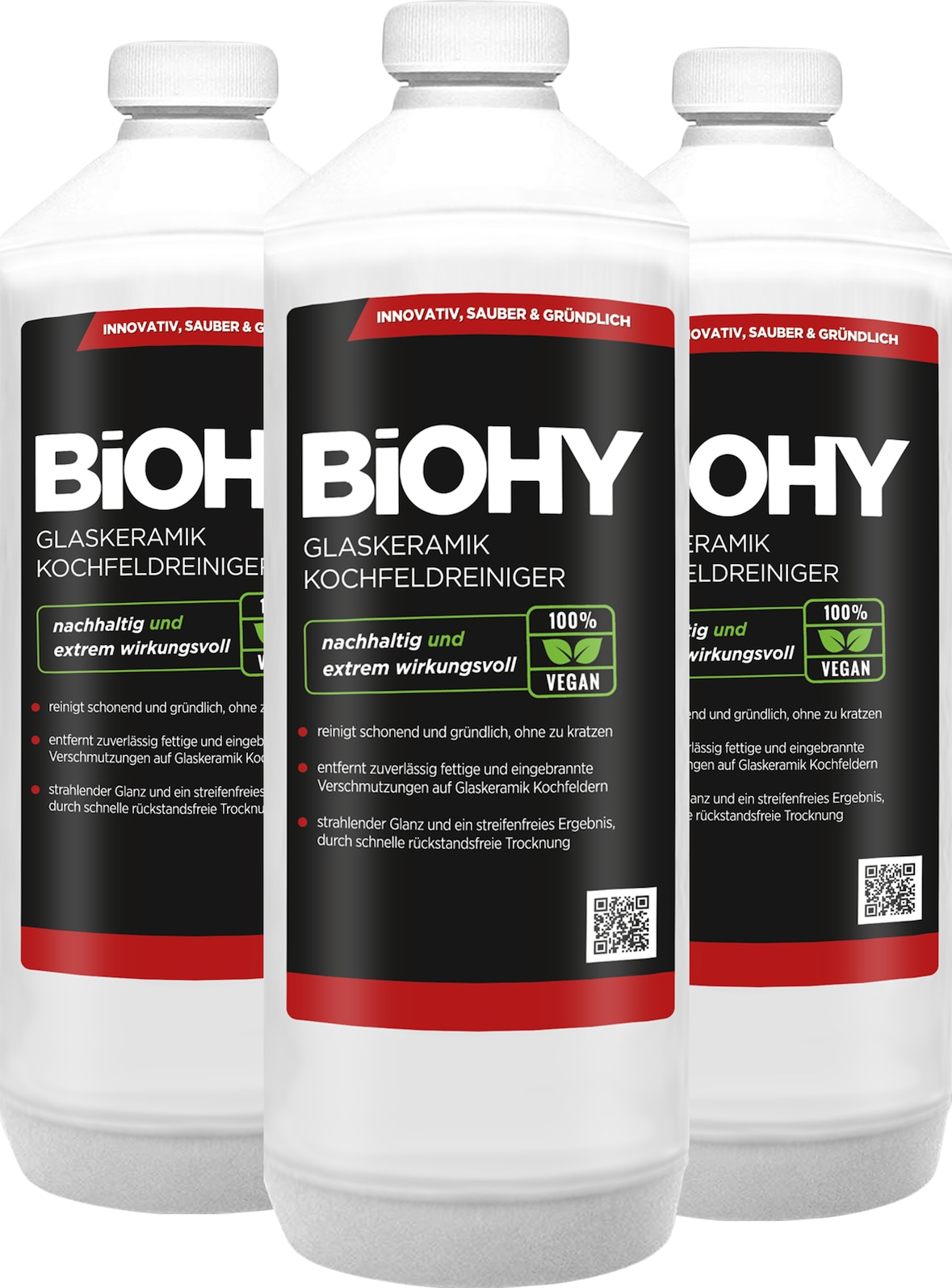BiOHY Glaskeramik Kochfeldreiniger (3x1l Flasche) | Optimal zur Reinigung und Pflege von Kochfeld und Induktion | Geeignet für ALLE GERÄTE