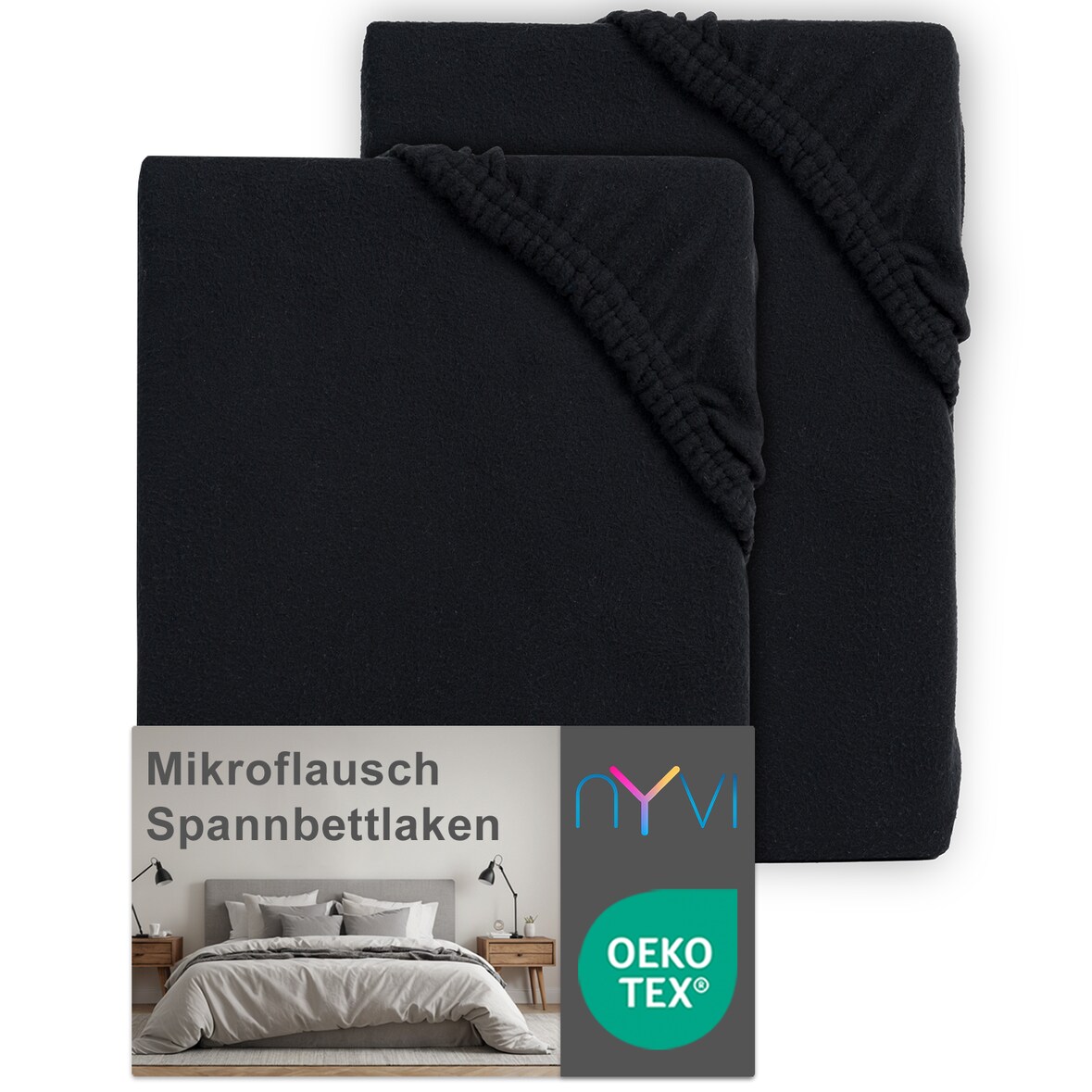 Spannbettlaken DreamScience Mikroflausch - Kuschelweiches & Wärmendes Bettlaken Spannbetttuch 140x200 - 160x200 cm (2er Pack) schwarz