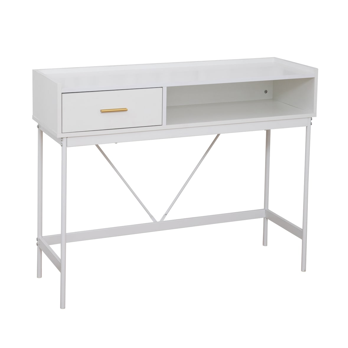 SVITA VALEO smalle consoletafel met plank, staande plank, gangtafel met lade, wit