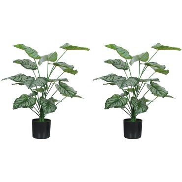 HOMCOM conjunto de 2 plantas artificiales decorativas 65 cm plantas artificiales con maceta y hojas para interior hogar salón oficina verde