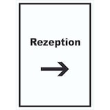 thumbnail of Rezeption Schild mit Text und Richtungspfeil rechts Anmeldung Eingang hochkant A6 (105x148mm)
