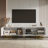 thumbnail of TV-Schrank 160x38x44 cm mit strukturierten Türen, goldenen Akzenten, verstellbaren Füßen und integriertem Stauraum