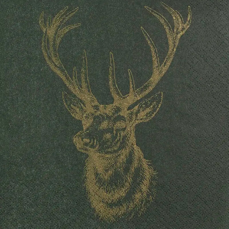 Home Fashion, Classic Deer green, Lunch-Servietten aufgefaltetes Maß 33 cm x 33 cm, im Viertelfalz, 20 Stück pro Pack