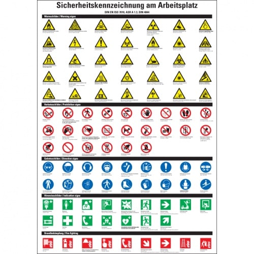 Dreifke® Schild I Aushang Sicherheitskennz.am Arbeitsplatz, deutsch/englisch, Kunststoff, 297x420mm, ASR A1.3, DIN EN ISO 7010