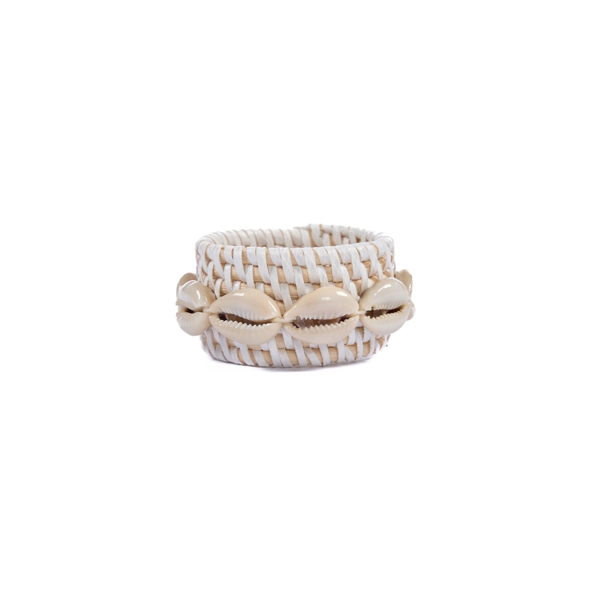Bazar Bizar Servetring van rotan schelpen 7x7x2 cm wit