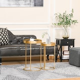 thumbnail of HOMCOM Conjunto de 2 mesas de centro modernas empilháveis ​​Estrutura metálica dourada  Ø39x63 cm e Ø30.8x56 cm Parte superior preta e branca