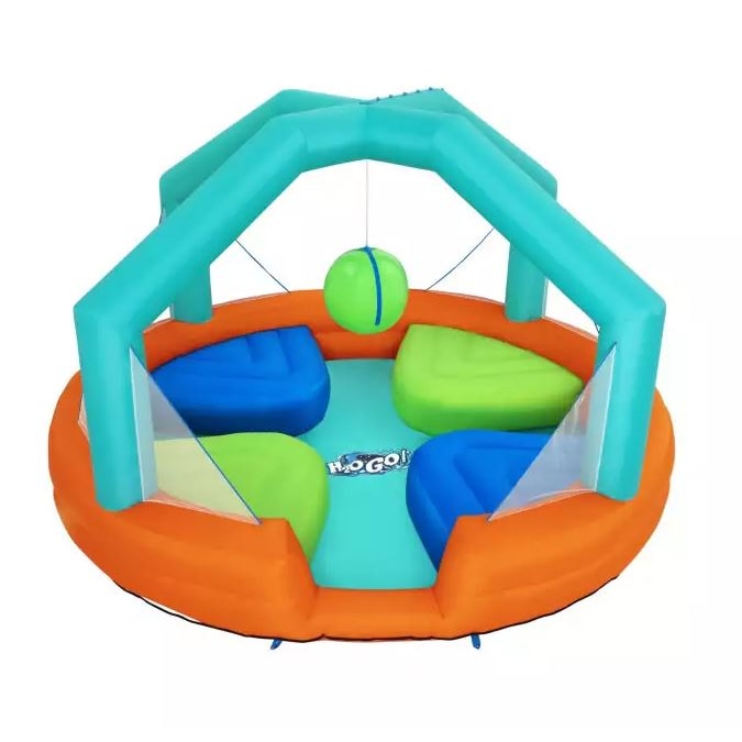 Bestway Parco acquatico gonfiabile H2OGO! Dodge & Drench, poliestere, 4.5 x 4.5 x 2.68 m, con rete di sicurezza, autogonfiabile, multicolore