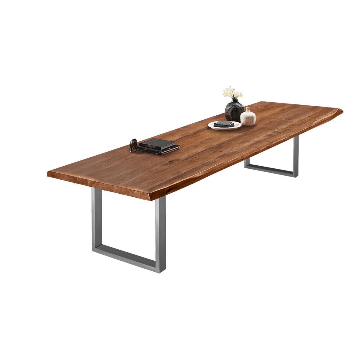 SAM® Esstisch Baumkante massiv Akazie nussbaumfarben 300 x 120 silber VALIN