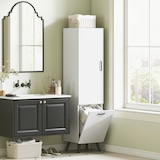thumbnail of HOMCOM armario de baño alto columna de baño estrecho con puerta cesto para ropa sucia y estantes mueble auxiliar para salón 35x31,5x144 cm blanco