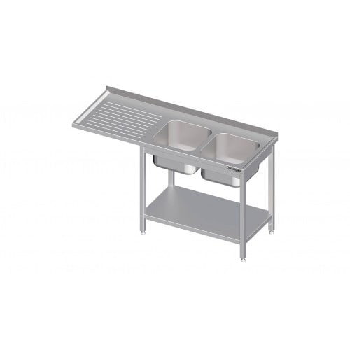 Spültisch mit Grundboden, und Überstand, mit zwei Becken, mit Aufkantung, verschweißt : 2000x700x900 mm Becken links