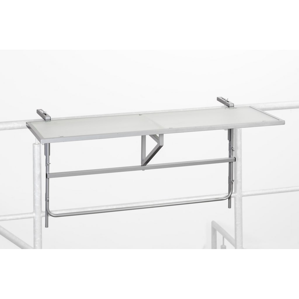 Merxx Balkonhängetisch, 120 x 40 cm, Stahl/Glas, Silber