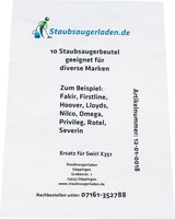thumbnail of 10 Staubsaugerbeutel passend für Fakir - Ersatz für Swirl X350, X351, Wolf 0800
