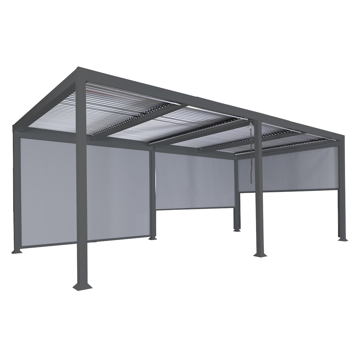 Mendler Alu Pergola HWC-L41 mit 3x Seitenwand, Lamellen-Pavillon, stabiles 8cm-Metall-Gestell 3x6m ~ anthrazit