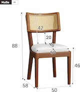 thumbnail of Esszimmerstuhl 2er Set Massivholz Rattan Rückenlehne Leinen Sitzkissen Walnuss 88x58x50 cm stabil bis 120 kg modernes Design