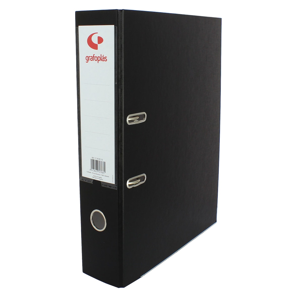Archivador negro A4 POKF 2,5 mm con rado, tarjetero y palanca de 65 mm Línea Grafcolor Grafoplás