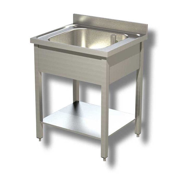 Lavatoio in acciaio inox su gambe con ripiano cm 50x70x85h