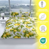 thumbnail of Baumwolle Renforce Bettwäsche Set 2 teilig 135x200 cm Baumwolle Mediterranes Zitronen Motiv Weiß Gelb Grün mit Reißverschluss