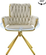 thumbnail of Merax Samt-Esszimmerstuhl, 2er set, Sessel, Schlafzimmer-Drehstuhl, Freizeit-Drehstuhl mit vier Stützbeinen aus Metall, beige