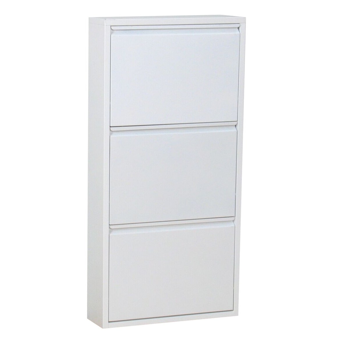 Pisa Schuhschrank mit 3 Klappen/Türen in Metall weiss. Fertig montiert geliefert.