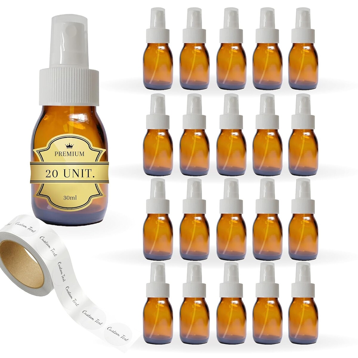Espírito rebelde 20x Glas-Sprühflasche 30 ml mit Sprühkopf + 20 Personalisierte Etiketten - Ätherische Öle und Kosmetika