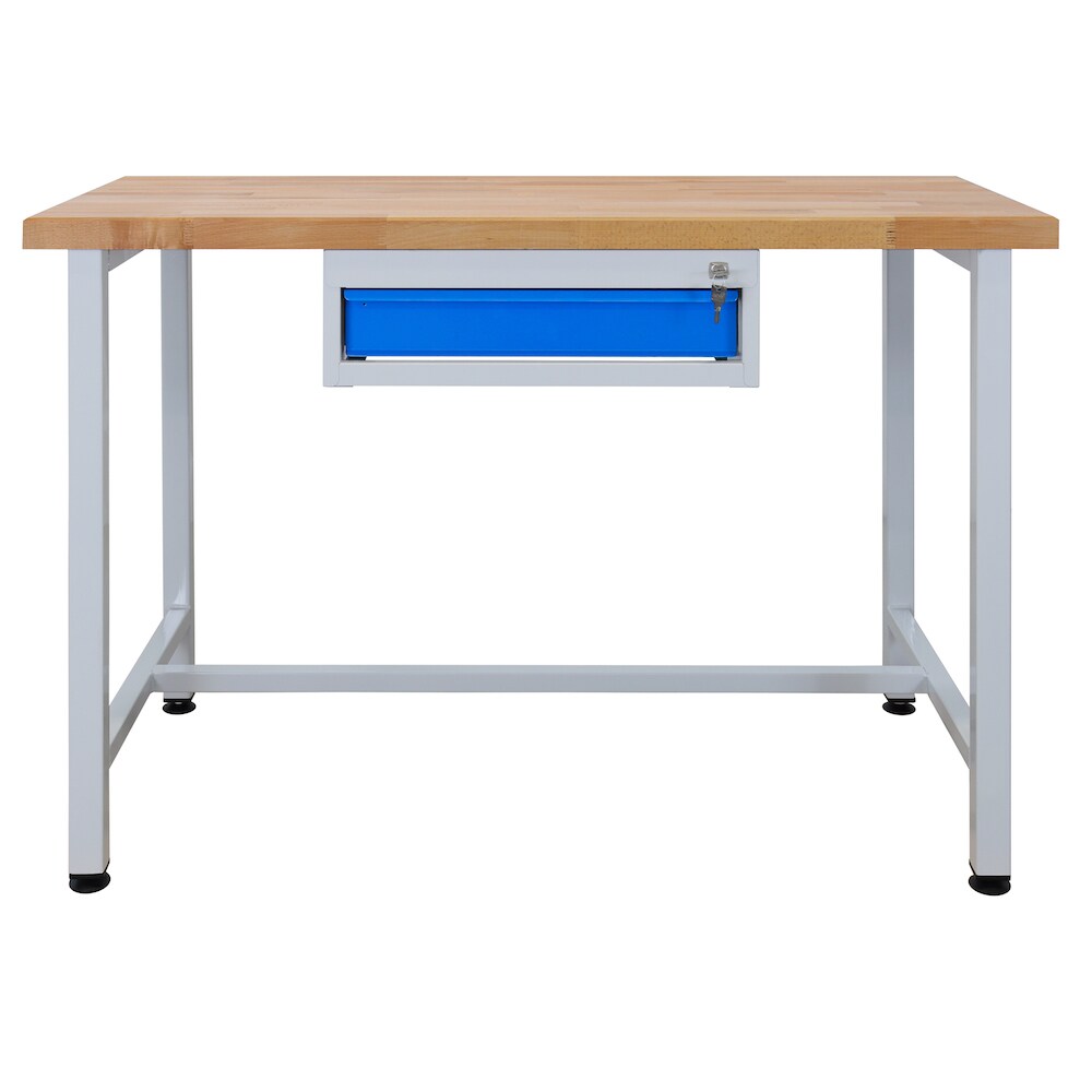 PROREGAL Werkbank Rhino mit Einzelschublade | HxBxT 84x120x60cm | Traglast 300kg | Lichtgrau/Lichtblau
