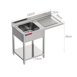 thumbnail of Gasfrit – Lavello sottobanco con 1 vasca e 1 sgocciolatoio,  industriale, in acciaio inox, 1200 x 600 x 850 mm.