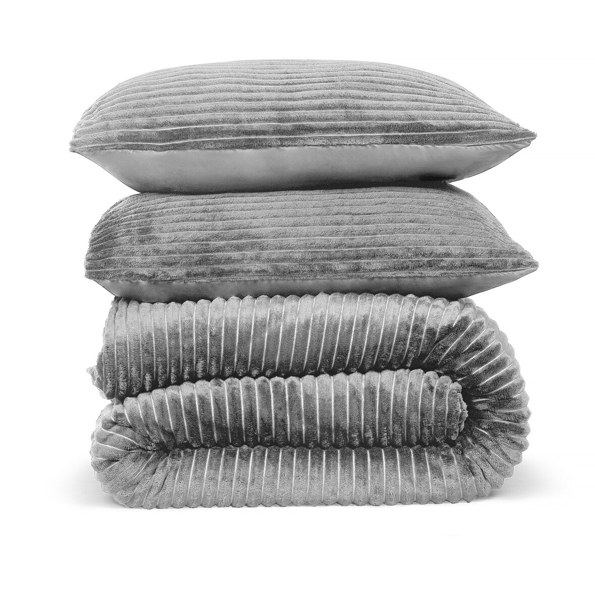 DoubleDry Dekbedovertrek Rib Flanel - Eenpersoons 140x220 cm + 1 Kussensloop - Zacht & Huidvriendelijk - Grijs