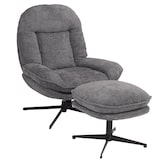 thumbnail of Relaxsessel mit Hocker HWC-P32, Fernsehsessel Nosagfederung, drehbar Metall Stoff/Textil Chenille (370 g/m²) ~ grau