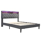 thumbnail of Merax LED Doppelbett 140x200 Polsterbett aus Leinen mit Stauraum-Kopfteil & Lattenrost aus Holz Grau