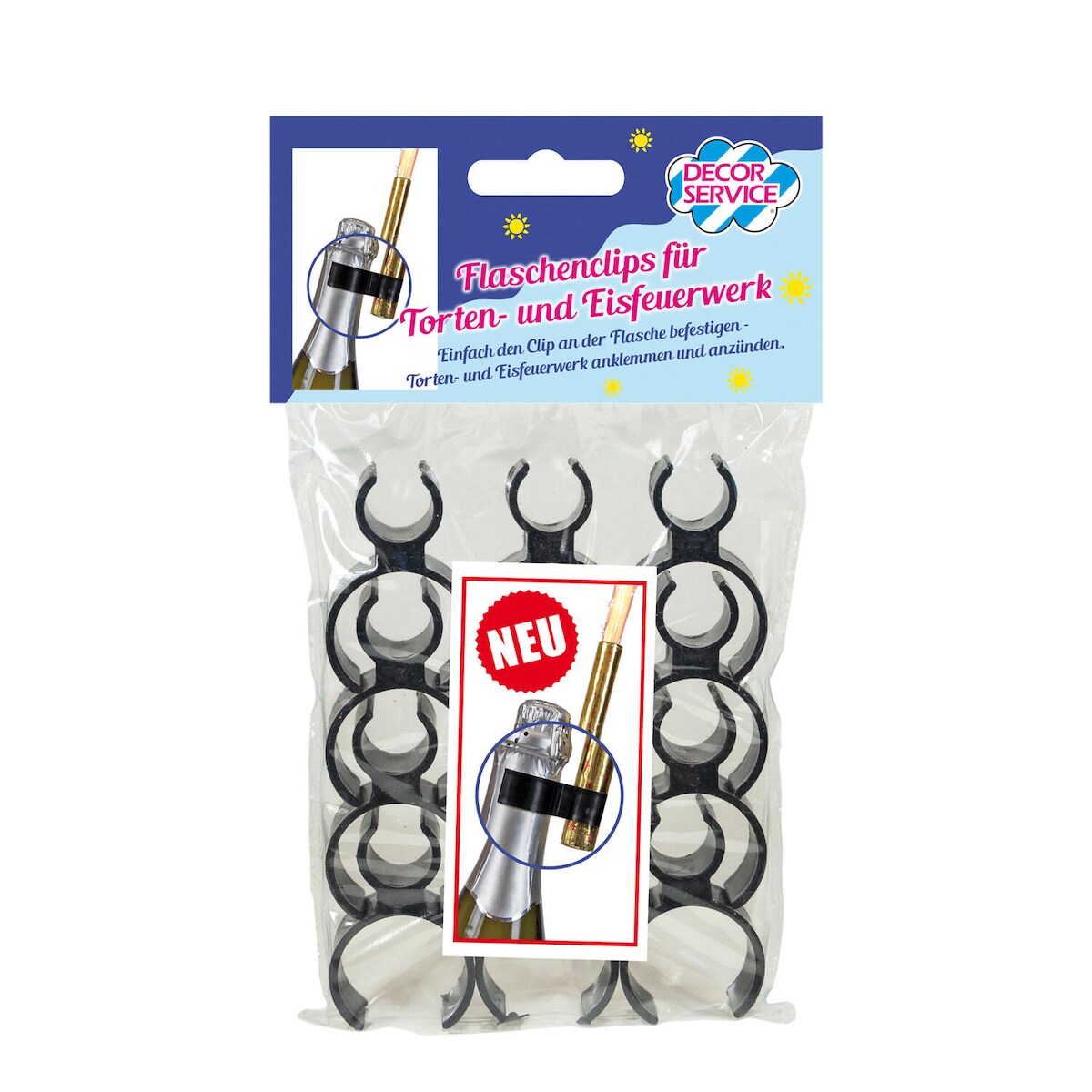 12x Flaschenclips für Torten- und Eisfeuerwerk schwarz