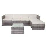 thumbnail of Poly-Rattan-Garnitur HWC-D24, Garten-/Lounge-Set Sofa ~ grau, Polster creme