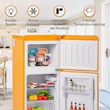 thumbnail of Zweitüriger 88x45x 42 cm Mini-Kühlschrank 60L Kühlfach 22L Gefrierfach E-Klasse leise freistehend LED-Beleuchtung Retro Gelb