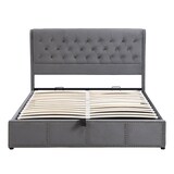 thumbnail of Bett 180x200 mit hohem Kopfteil, Stauraum und Bettkasten Europäisches Design mit Nietendekor Elegantes Doppelbett mit 108 cm Rückenlehne Grau