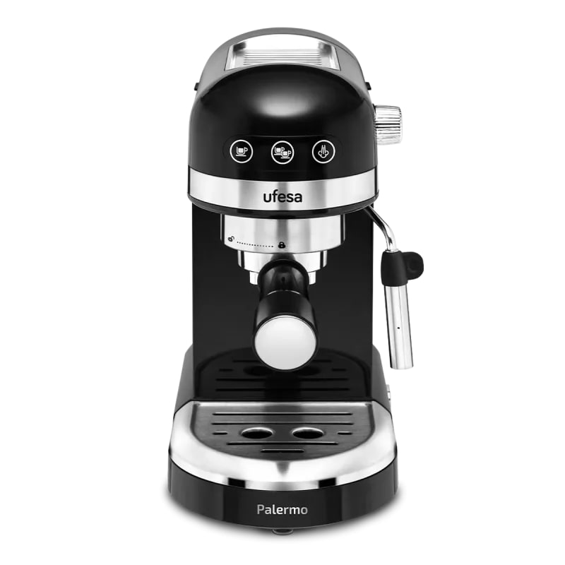 Ufesa Palermo Cafetera Espresso y Capuccino, 20 Bares, 1350W, Vaporizador Orientable, Sistema Thermoblack, Depósito 1.4 l