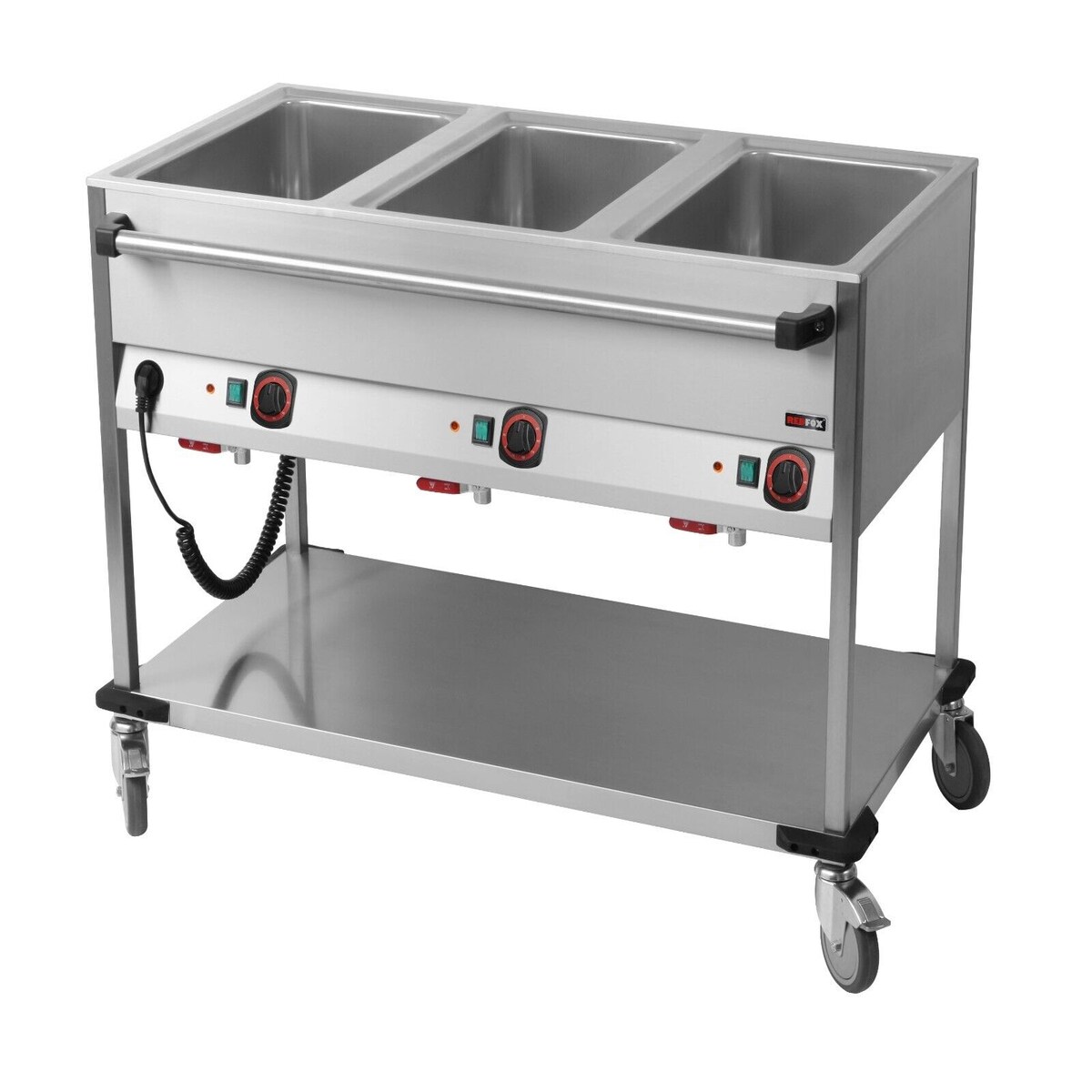 A&S polarny Bain-Marie Wagen mobiler Warmhalter Wasserbad Speisenwärmer 3xGN1/1 1250x700x900mm