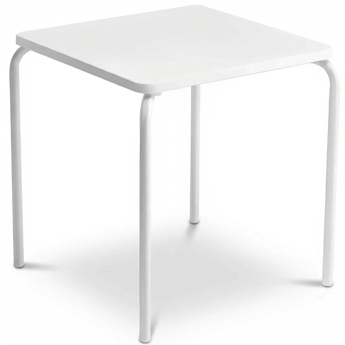 Mesas de acero cuadradas 67x67 de color blanco. Mobiliario hostelería apilable para interior y terraza exterior de bar, restaurante y hostelería.