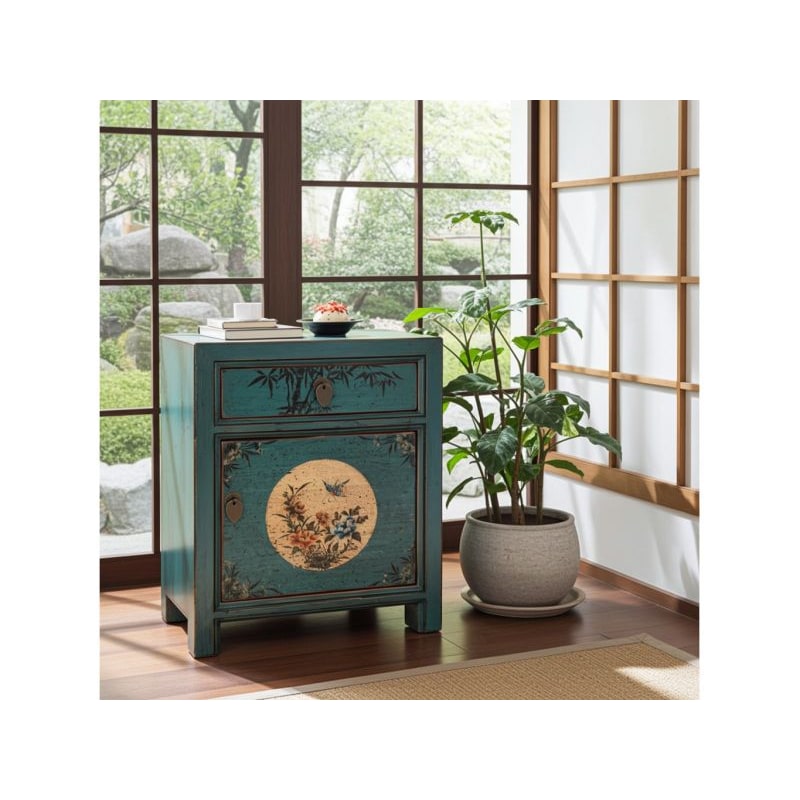OPIUM OUTLET Table de chevet chinois petite commode de nuit asiatique orientale vintage asia meubles en bois entièrement monté