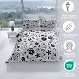 thumbnail of Bettwäsche Baumwolle Renforce 135x200 cm  Weiß Schwarz florales Muster mit kariertem Wendestil Reißverschluss